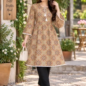 🌼 Sand Beige Floral Printed Kurti