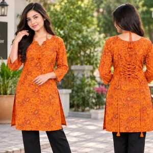Women’s Best Printed Kurti | Stylish & Comfortable Orange Kurti