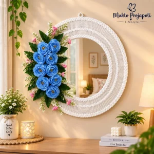 Handmade Rope & Blue Floral Wall Mirror