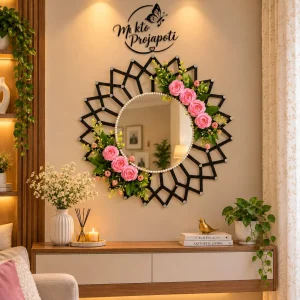 Premium Geometric Pearl Floral Wall Mirror